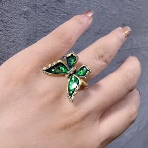 Antique Gold Butterfly Opal Ring with Green-Blue Inlay